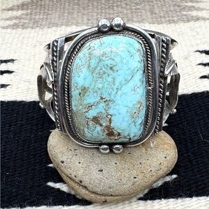 Zuni Native American Sterling Silver Dry Creek Turquoise Cuff Bracelet 6 7/8"
